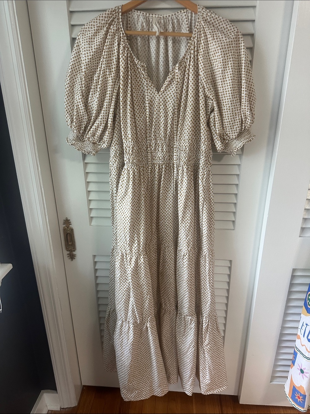 Anthropologie Somerset Puff Sleeve Party Dress in Cream and Brown… dreamy!